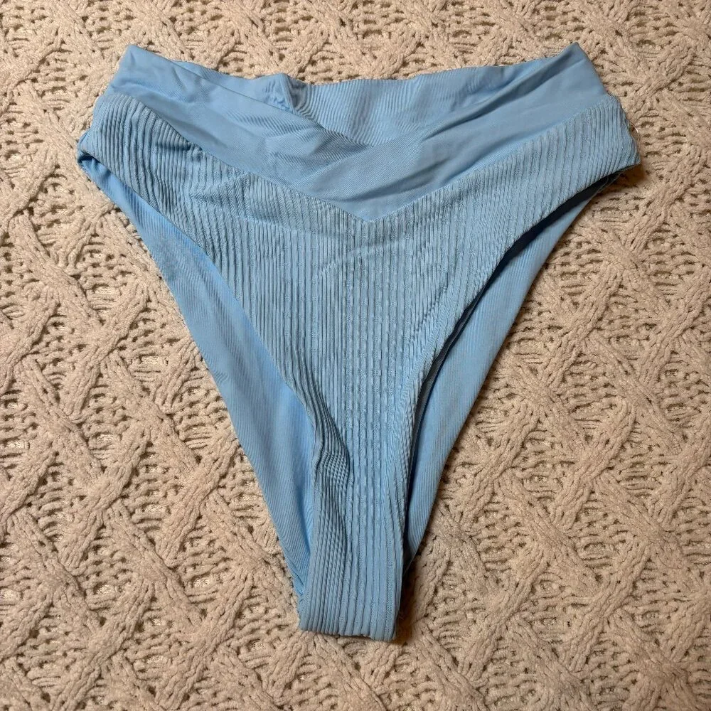 L*Space Ribbed High Waist Bitsy Bikini Bottom Blue - S-NWOT w/hygiene‎ sticker